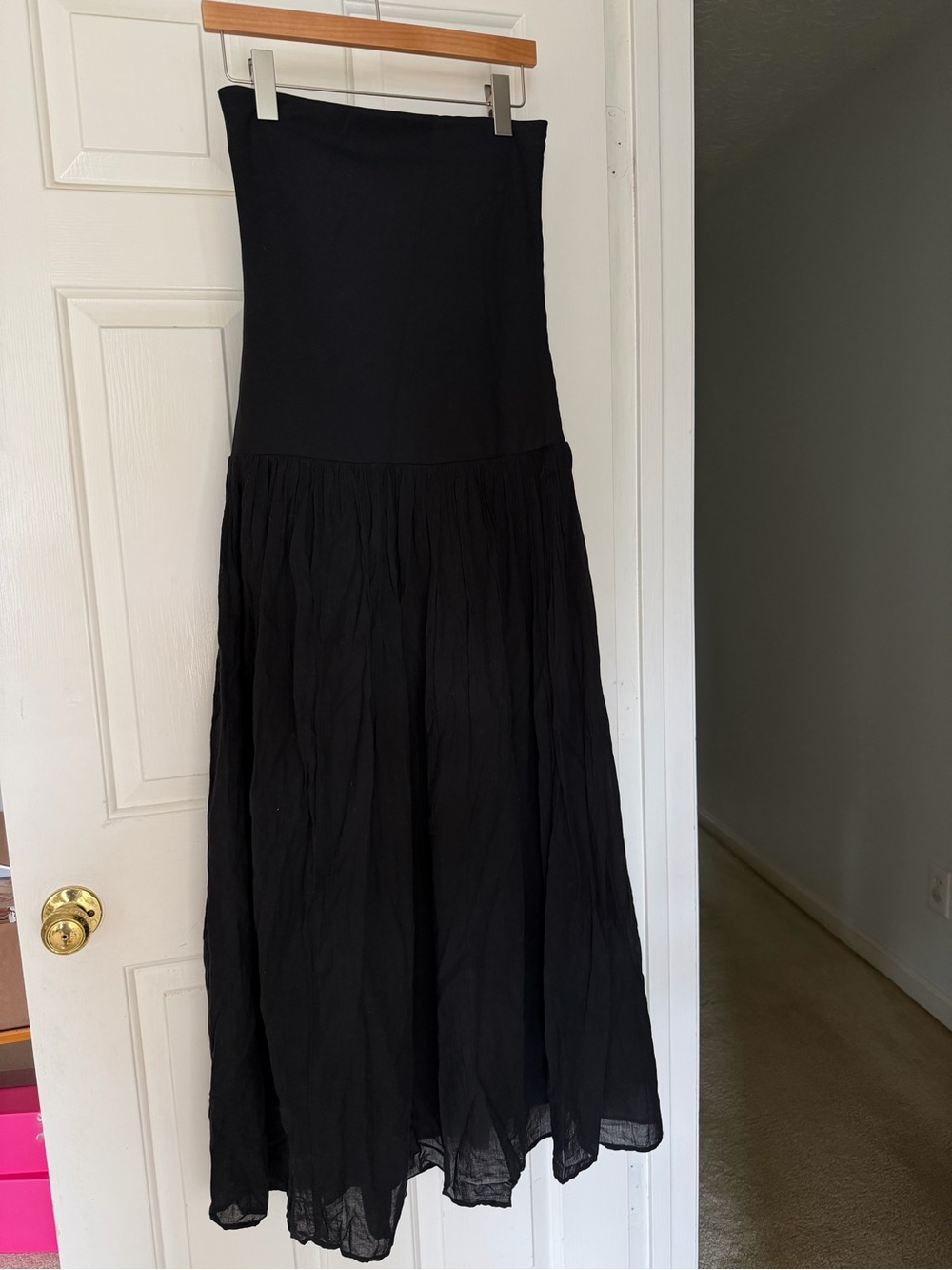aerie Black Strapless Maxi Dress with Flowing Skirt